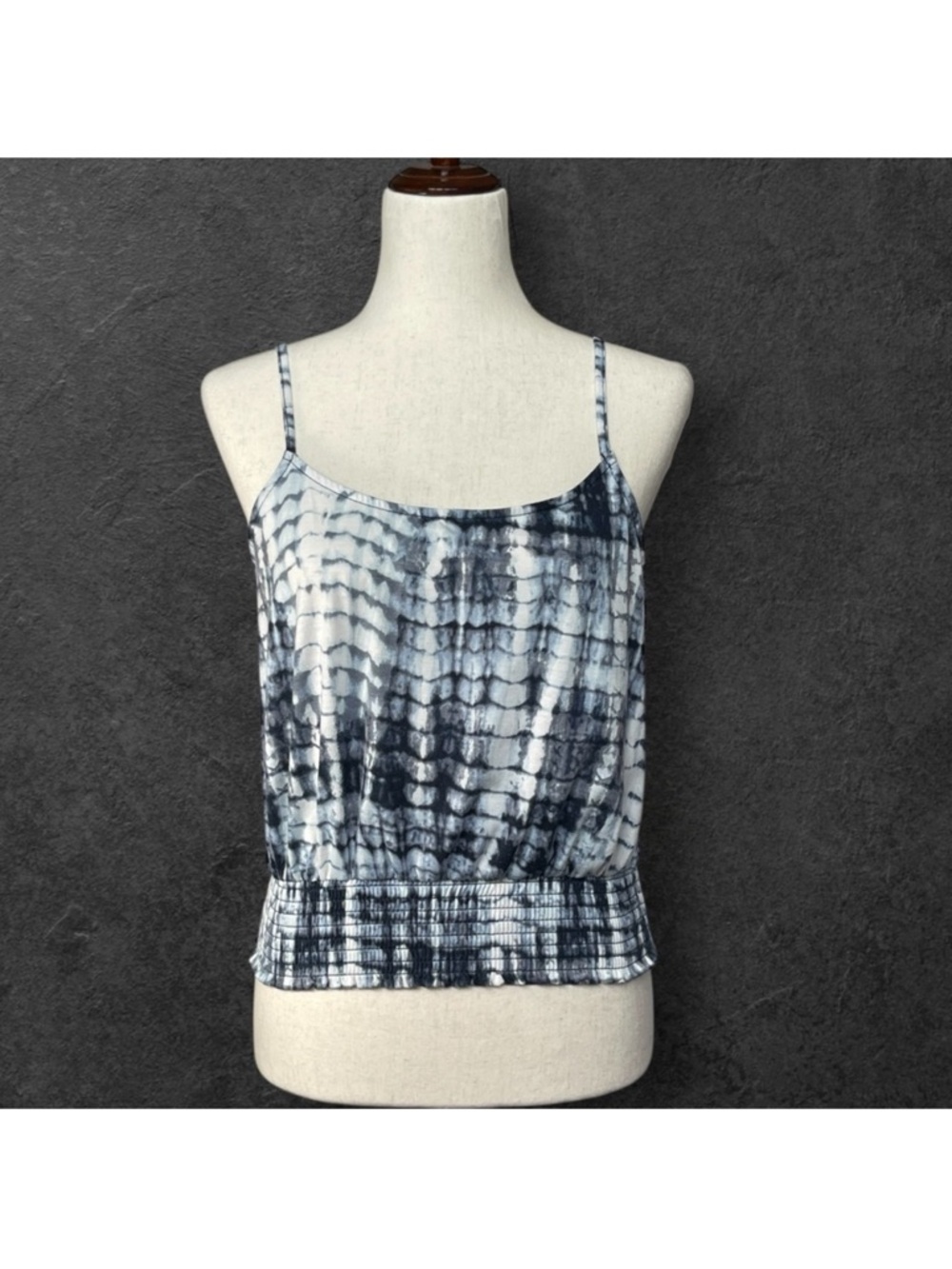 love, Fire Navy & White Tie-Dye Smocked Hem Cami Top